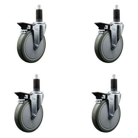 Service Caster 6'' Gray Poly Swivel 1-1/4'' Expanding Stem Caster Set with Brake, 4PK SCC-EX20S614-PPUB-PLB-114-4